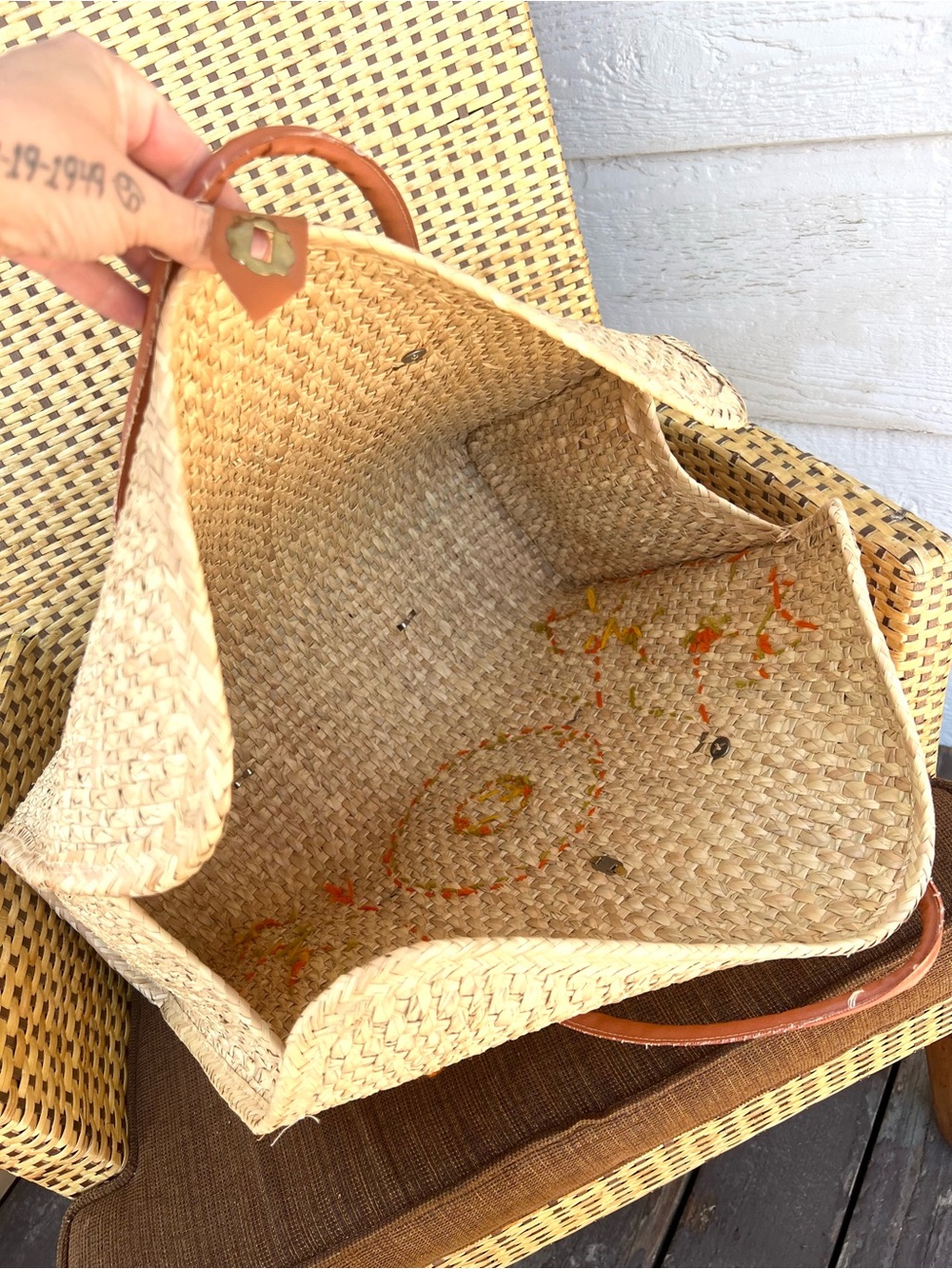Vintage Handmade 1960s Cozumel Raffia Overnight Bag / Tote With Handles - Picture 7 of 7